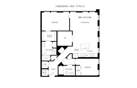 Floor plan for 2 beds, 2 baths, 1237 sqft